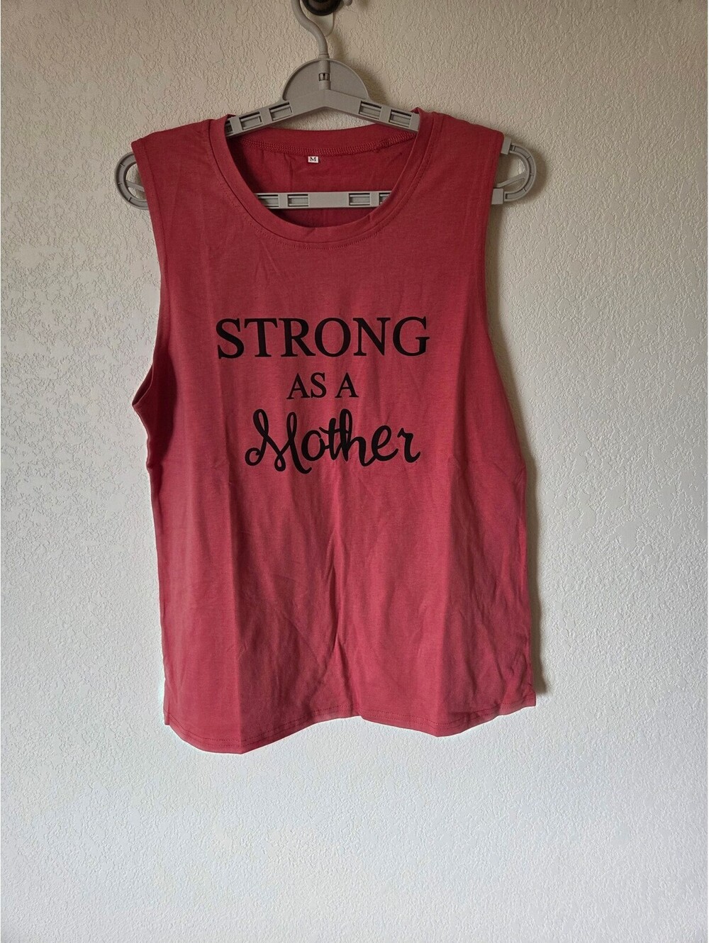 Pink Women's Medium Tank Top with 'Strong as a Mother' Graphic